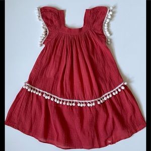 Eberjey Girls’ Gauzy Rust Beach Cover Up with Pom Pom Trim